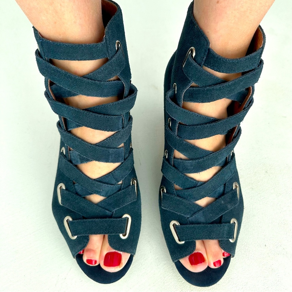 Jeffrey Campbell navy suede lace up shoeties